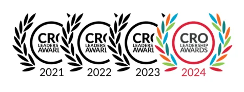 CRO leadership award badges from 2021 to 2024